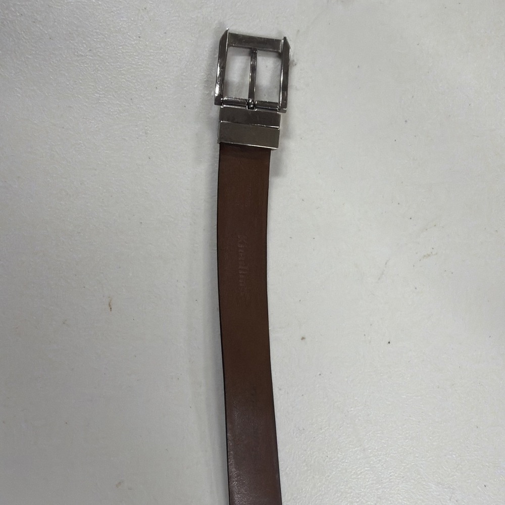 brown reversible leather belt with a polished silver-tone swivel buckle Khadims